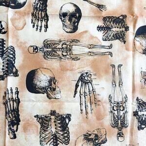 Timeless Treasures Clever Skeleton Fabric 5/8 Yd Remnant Gothic Anatomy Cotton